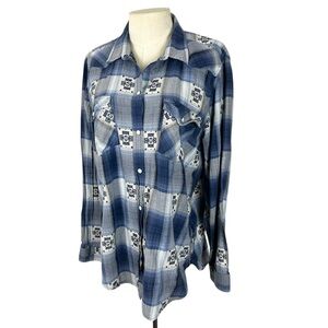 American Eagle Outfitters Boyfriend Fit Womens Size XL Blue Snap Front Shirt